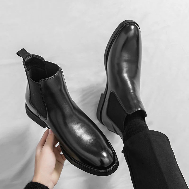 British and Korean style trendy men's casual high-top leather shoes brock riding boots Chelsea pointed business ankle boots