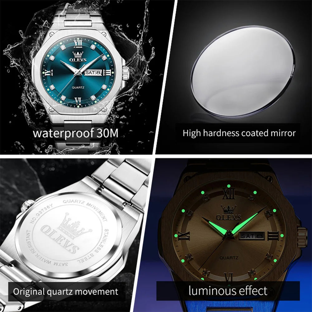 OLEVS 3736 Luxury Original Watches For Man Sports Quartz Watch Waterproof Luminous Week Date Watches Gift Box 2026