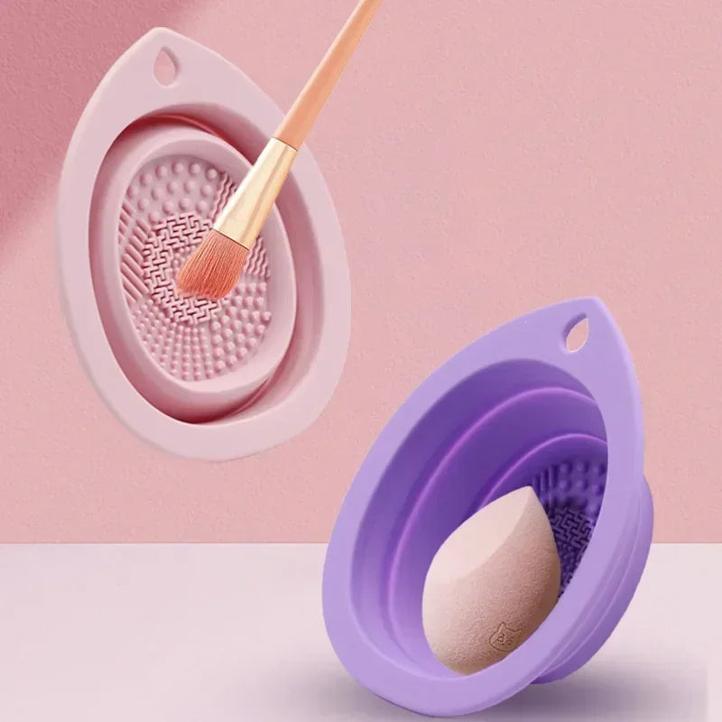 Foldable Silicone Brush Cleaner Scrubber Box Washing Bowl Powder Puff Eyeshadow Brushes Beauty Tool
