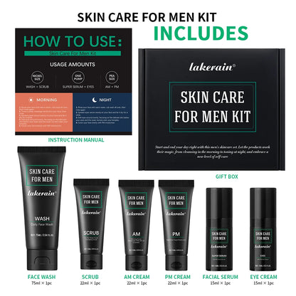 Lakerain Men Skin Care Set Long-lasting Hydration Oil Control Deep Cleaning Face SPF20 Non-greasy Refreshing Skin Care Kit