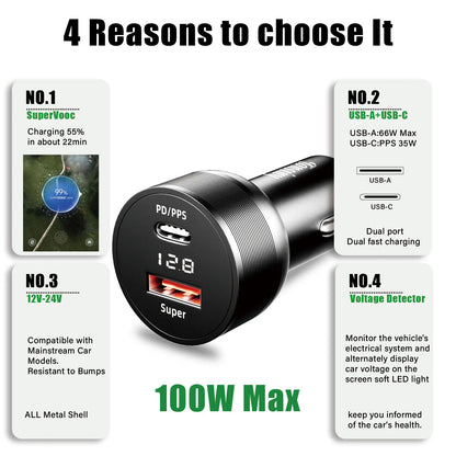 For OPPO car charger SuperVooc 100W, Cigarette Lighter plug for OPPO Find X7 Reno8,12V Usb for realme oneplus charger warp 80w