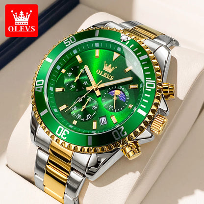 OLEVS 2870 Chronograph Quartz Business Men Watch Fashion Moon Phase Waterproof Watch For Men Stainless Steel Original Wristwatch