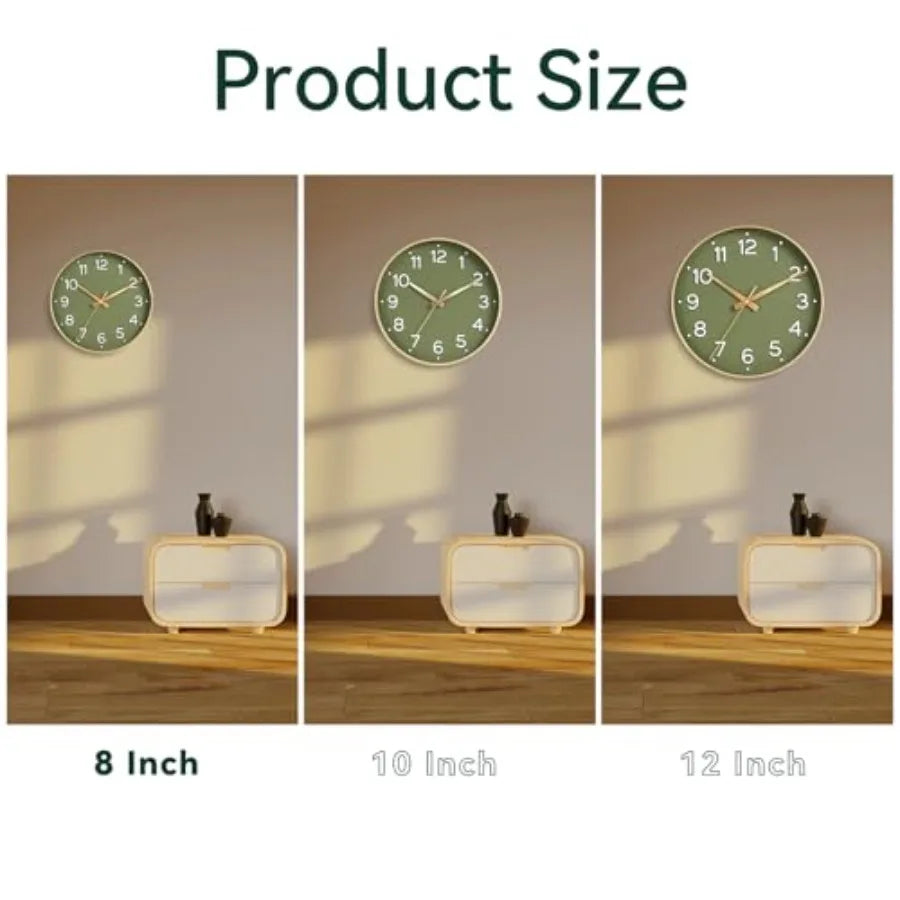 Wall Clock Green, Silent Wall Clocks Battery Operated -Modern Non Ticking Analog Clock Decorative for Kitchen Office Bathroom B