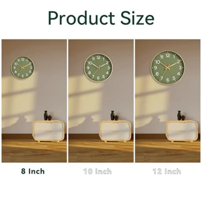 Wall Clock Green, Silent Wall Clocks Battery Operated -Modern Non Ticking Analog Clock Decorative for Kitchen Office Bathroom B