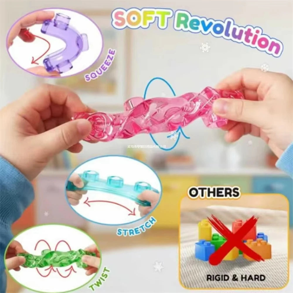 Transparent Crystal Soft Gummy Building Blocks, Squishy Stretchy Toys for Kids Creative Tabletop Games
