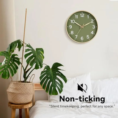 Wall Clock Green, Silent Wall Clocks Battery Operated -Modern Non Ticking Analog Clock Decorative for Kitchen Office Bathroom B
