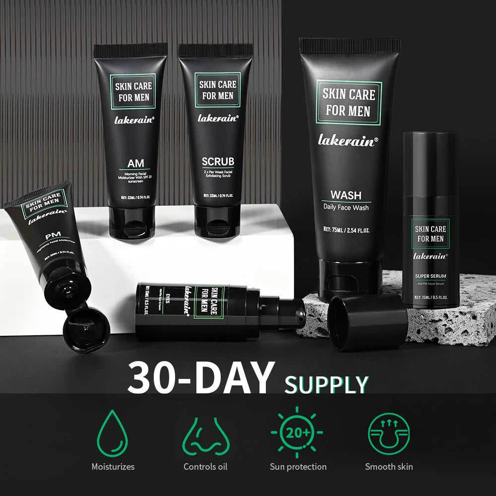 Lakerain Men Skin Care Set Long-lasting Hydration Oil Control Deep Cleaning Face SPF20 Non-greasy Refreshing Skin Care Kit