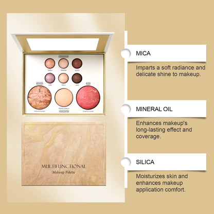 All-in-1 Gilded Makeup Palette Eyeshadow Blush Highlighter Contour Brightening Makeup Palette Long Lasting Daily Party Makeup