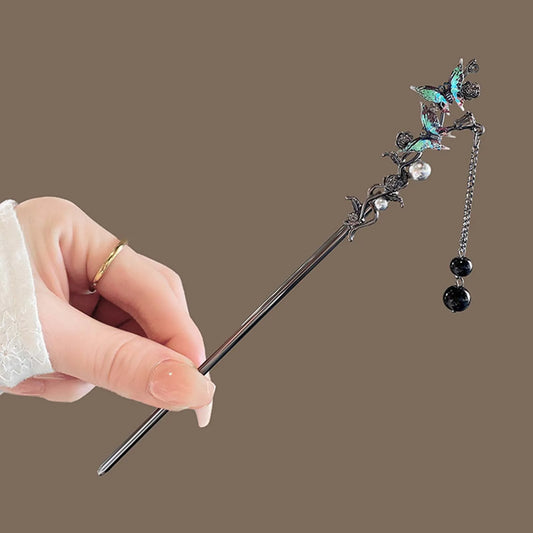 Flower Hairpin Neo-chinese Style Hair Sticks Ink Colored Flower Tassel Hair Stick For Women Elegant Metal Jewelry Hair Accessory
