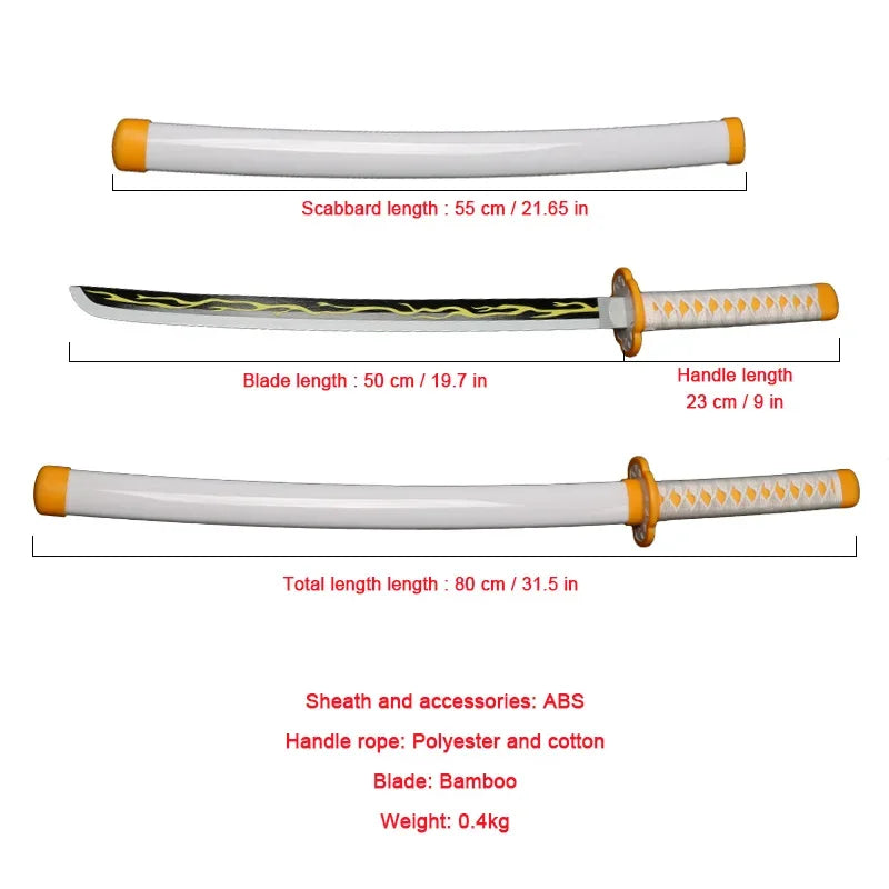 80cm Demon Slayer Katana Bamboo Blade Role-playing Weapons Props Halloween Costume Props with Belt and Sword Holder