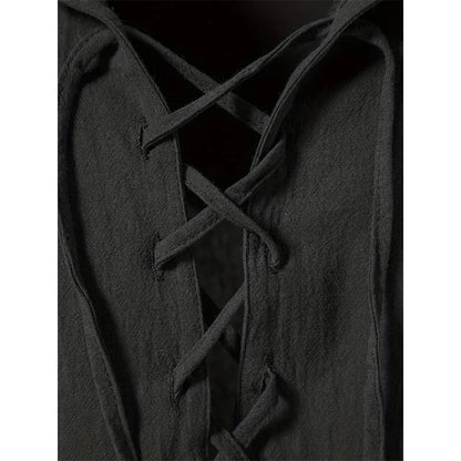 Men's Retro Shirt Short Sleeve Cotton Linen Lightweight Breathable Solid Color Fashion Tops Pirate V-neck Male Stylish Shirs
