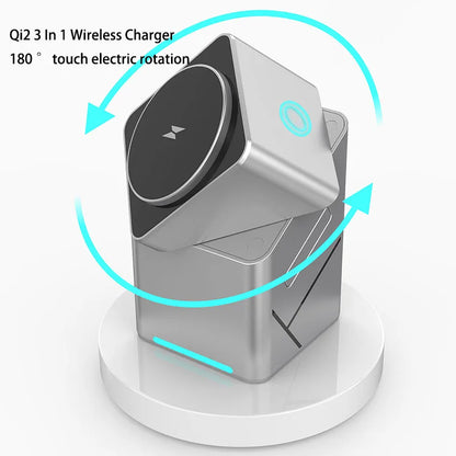 New Qi2 3 in 1 Touch Button Rotating Magnetic Wireless Charger Station for IPhone 16-12 Max & Samsung Galaxy Fast Charging Dock
