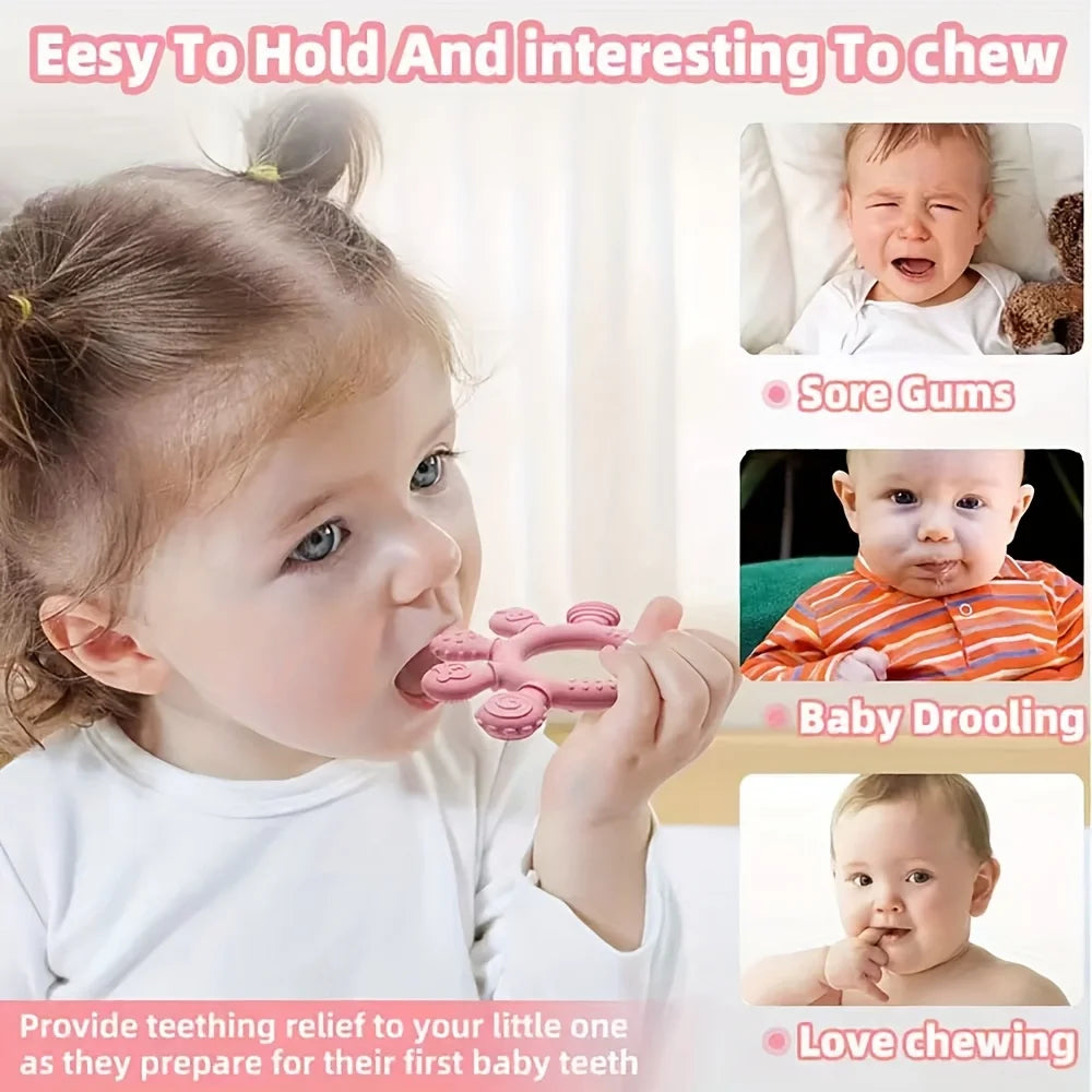Baby silicone teether anti-eating hand grasping training biting and biting and biting teething sticks nibbling toys chewing teet