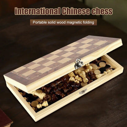 Magnetic Wooden Folding Chess Set Felted Game Board 24cm*12cm Interior Storage Adult Kids Gift Family Game Chess Board