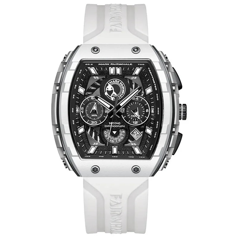 Mark Fairwhale 5670 Men's Top Design Quartz Tonneau Multifunction Chronograph Waterproof Silicone  Sports Quartz Watch for Men