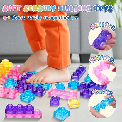 Transparent Crystal Soft Gummy Building Blocks, Squishy Stretchy Toys for Kids Creative Tabletop Games
