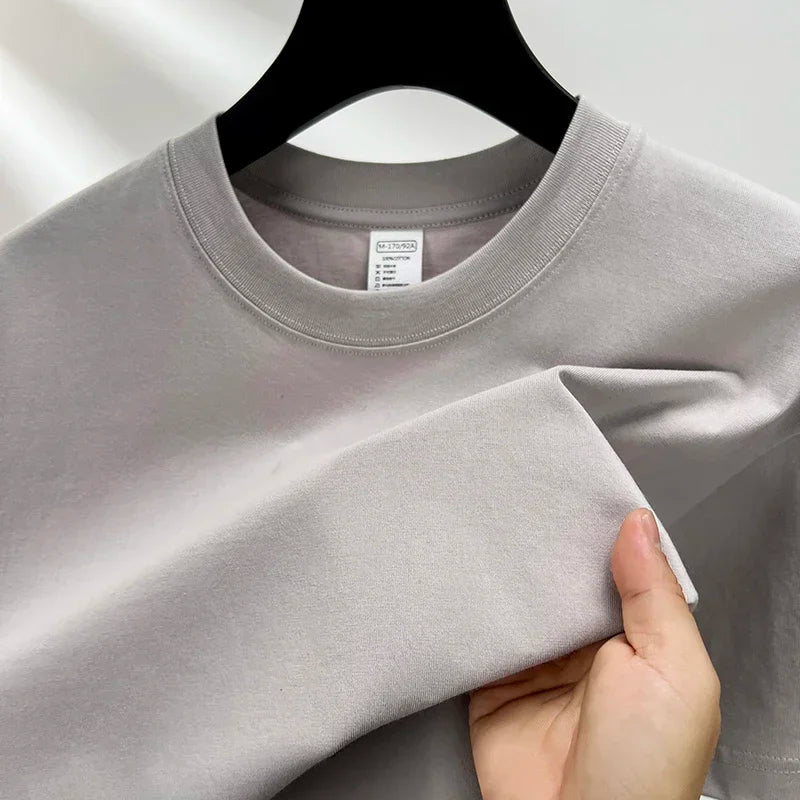 100% Pure Cotton Summer High-end Brand Men's Short Sleeve Round Neck Fashionable Style Half Sleeved Top Breathable T-shirt