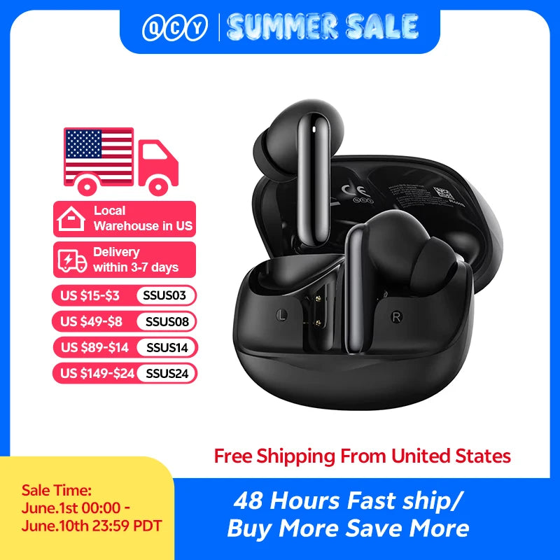 QCY Melobuds N50 ANC Bluetooth 5.4 Wireless Earphones Active Noise Cancellation 6 Mics Clear Call Earbuds Multipoint Connection