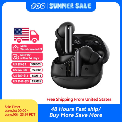QCY Melobuds N50 ANC Bluetooth 5.4 Wireless Earphones Active Noise Cancellation 6 Mics Clear Call Earbuds Multipoint Connection