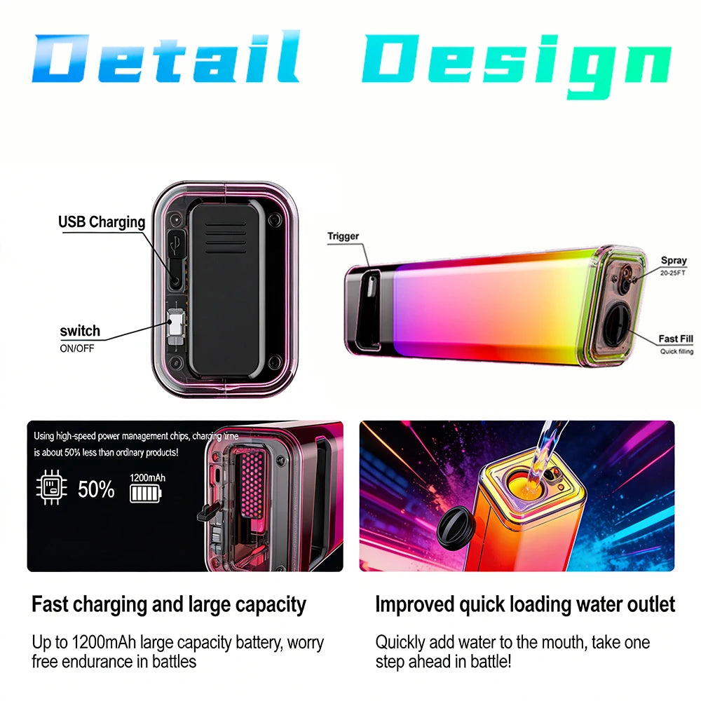New Arrival Gradient Light Up & Musical Water Blaster 2026 Summer Rechargeable Electric Water Gun for Kids Adults Beach Pool Toy