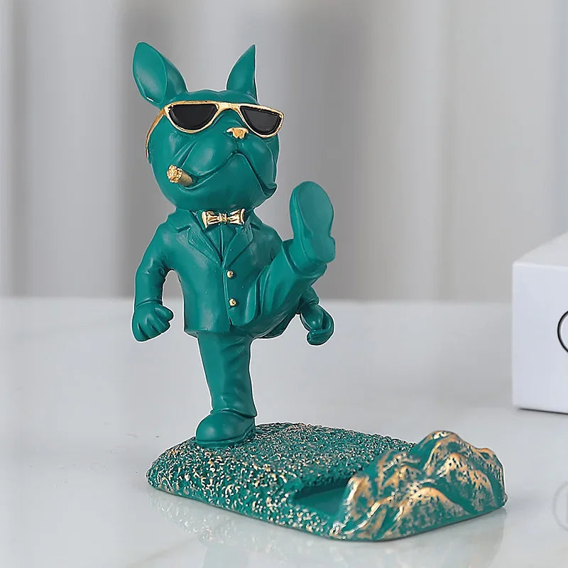 French Bulldog Statue Desk Decor Cute Dog Sculptures Phone Holder Animal Figurine Cell Phone Stand Home Office Decorations