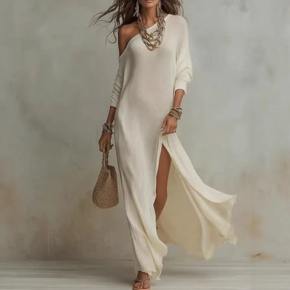 2026 European and American -  Summer New Style Elegant Long-sleeved Knitted Pleated Split Women's Dress