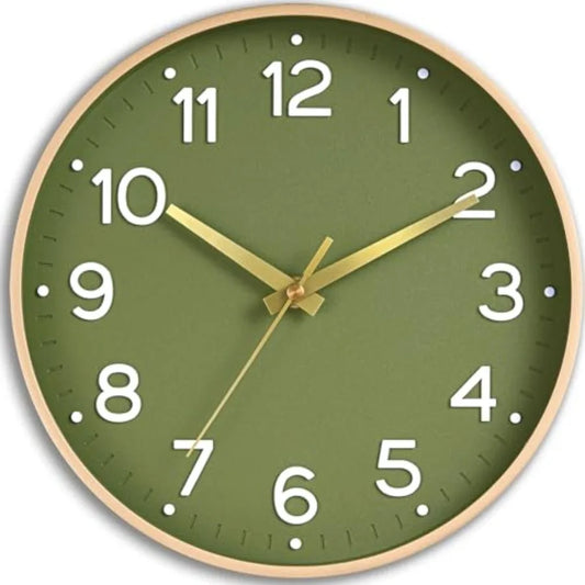 Wall Clock Green, Silent Wall Clocks Battery Operated -Modern Non Ticking Analog Clock Decorative for Kitchen Office Bathroom B