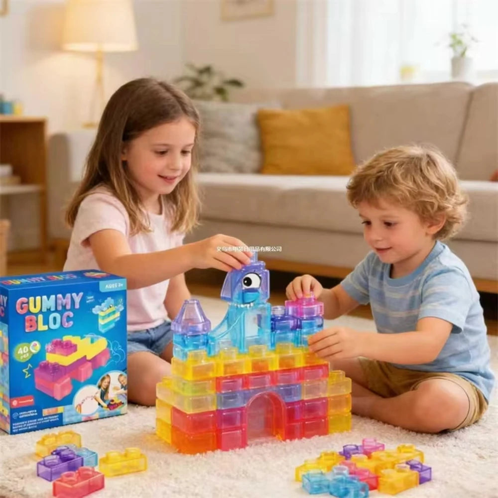 Transparent Crystal Soft Gummy Building Blocks, Squishy Stretchy Toys for Kids Creative Tabletop Games