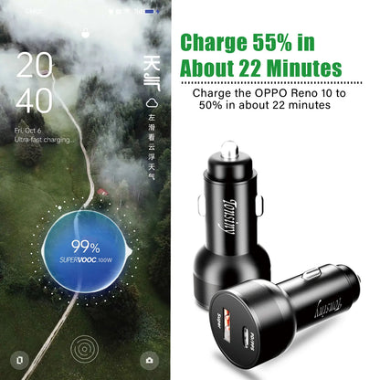 For OPPO car charger SuperVooc 100W, Cigarette Lighter plug for OPPO Find X7 Reno8,12V Usb for realme oneplus charger warp 80w