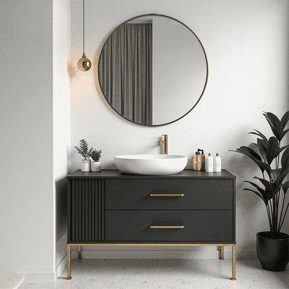 20in Round Wall Mirror High Definition Aluminum Alloy Frame Hanging Vanity Bathroom Mirror Home Living Room Bedroom Decor