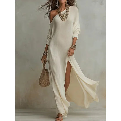 2026 European and American -  Summer New Style Elegant Long-sleeved Knitted Pleated Split Women's Dress