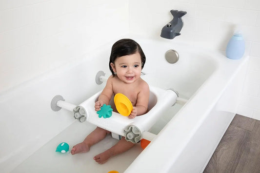 Baby Bath Seat with Suction Cups for Support and Balance, Easy Clean Up Drain Holes, White