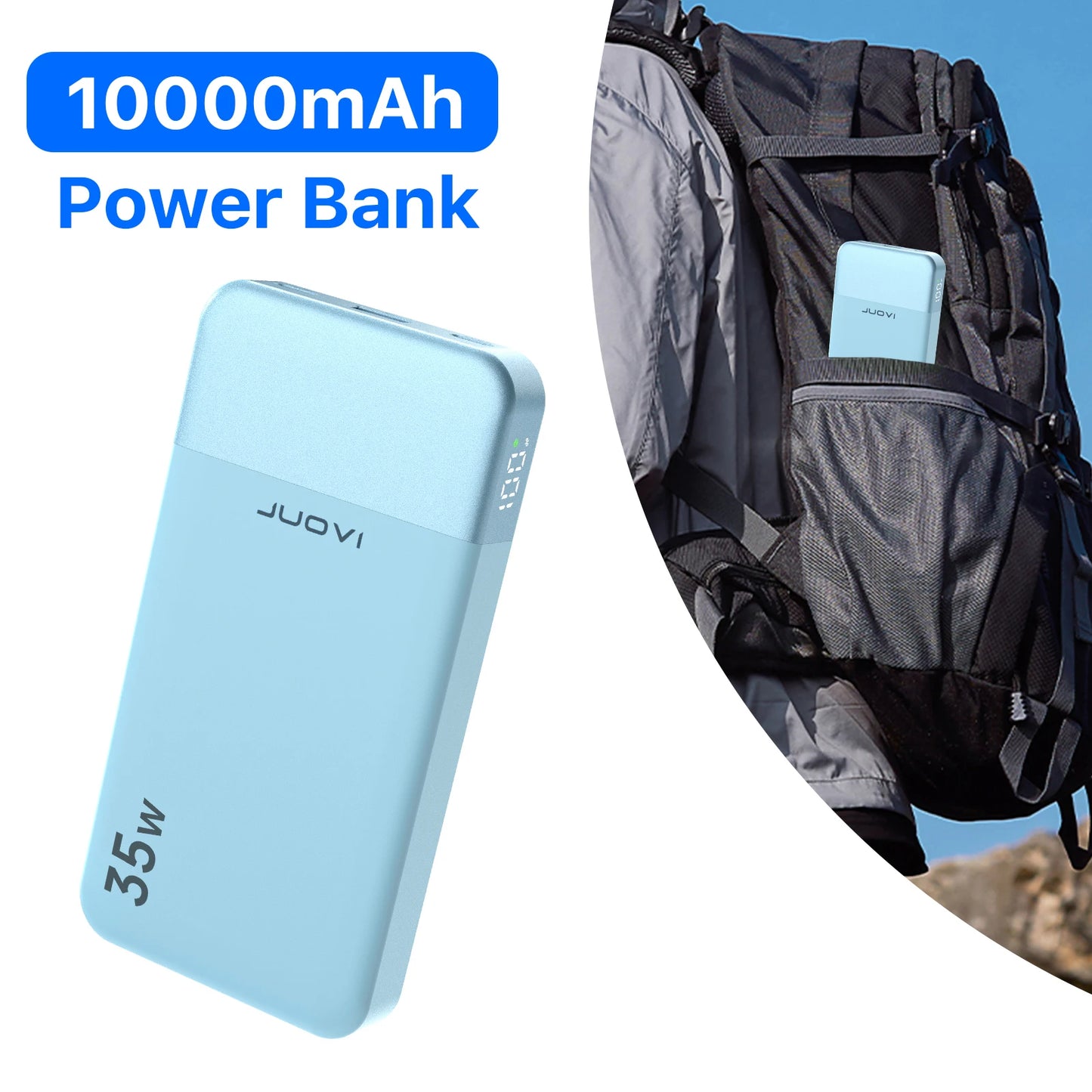 JUOVI Mini Power Bank, 10000mAh 35W Fast Charging Small Portable Charger PD 3.0 QC 4.0 Lightweight Battery Pack for iPhone 16 17
