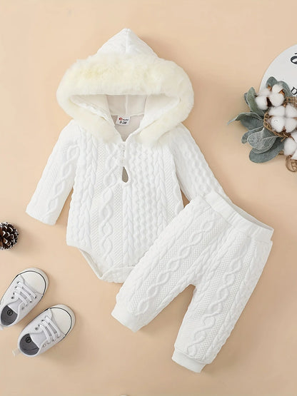 Toddler Baby Girl Fall Winter Outfits - Long Sleeve Hoodie Romper & Pants Clothing Set